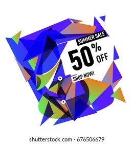 Summer sale geometric style web banner. Fashion and travel discount. Vector holiday Abstract colorful illustration with special offers and promotions.