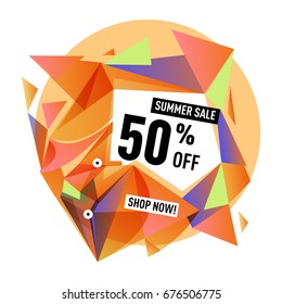 Summer sale geometric style web banner. Fashion and travel discount. Vector holiday Abstract colorful illustration with special offers and promotions.