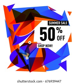 Summer sale geometric style web banner. Fashion and travel discount. Vector holiday Abstract colorful illustration with special offers and promotions.