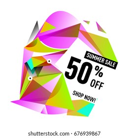 Summer sale geometric style web banner. Fashion and travel discount. Vector holiday Abstract colorful illustration with special offers and promotions.