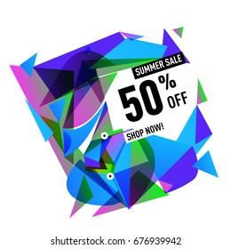 Summer sale geometric style web banner. Fashion and travel discount. Vector holiday Abstract colorful illustration with special offers and promotions.