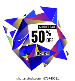 Summer sale geometric style web banner. Fashion and travel discount. Vector holiday Abstract colorful illustration with special offers and promotions.