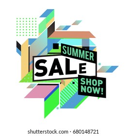 Summer sale geometric style web banner. Fashion and travel discount. Vector holiday Abstract colorful illustration with special offers and promotion.