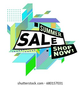 Summer sale geometric style web banner. Fashion and travel discount. Vector holiday Abstract colorful illustration with special offers and promotion.