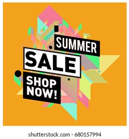 Summer sale geometric style web banner. Fashion and travel discount. Vector holiday Abstract colorful illustration with special offers and promotion.