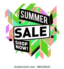 Summer sale geometric style web banner. Fashion and travel discount. Vector holiday Abstract colorful illustration with special offers and promotion.