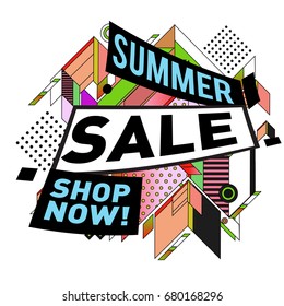 Summer sale geometric style web banner. Fashion and travel discount. Vector holiday Abstract colorful illustration with special offers and promotion.
