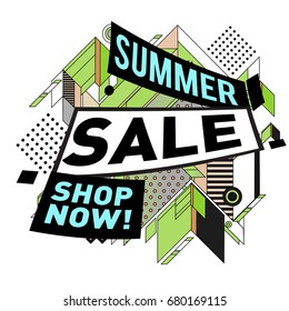 Summer sale geometric style web banner. Fashion and travel discount. Vector holiday Abstract colorful illustration with special offers and promotion.
