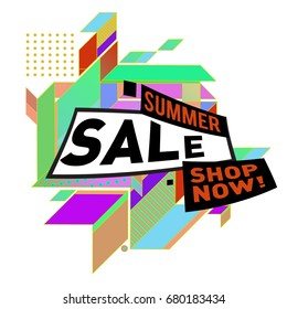 Summer sale geometric style web banner. Fashion and travel discount. Vector holiday Abstract colorful illustration with special offers and promotion.