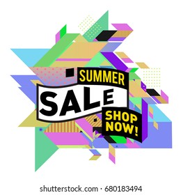 Summer sale geometric style web banner. Fashion and travel discount. Vector holiday Abstract colorful illustration with special offers and promotion.