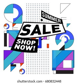 Summer sale geometric style web banner. Fashion and travel discount. Vector holiday Abstract colorful illustration with special offers and promotion.