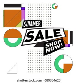 Summer sale geometric style web banner. Fashion and travel discount. Vector holiday Abstract colorful illustration with special offers and promotion.
