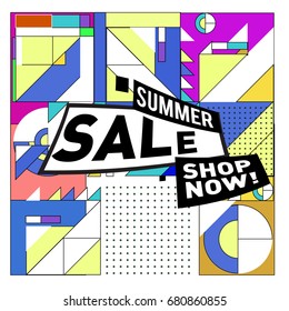 Summer sale geometric style web banner. Fashion and travel discount. Vector holiday Abstract colorful illustration with special offers and promotion.