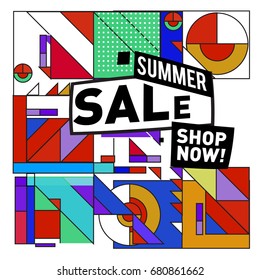 Summer sale geometric style web banner. Fashion and travel discount. Vector holiday Abstract colorful illustration with special offers and promotion.