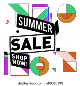 Summer sale geometric style web banner. Fashion and travel discount. Vector holiday Abstract colorful illustration with special offers and promotion.