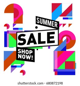 Summer sale geometric style web banner. Fashion and travel discount. Vector holiday Abstract colorful illustration with special offers and promotion.