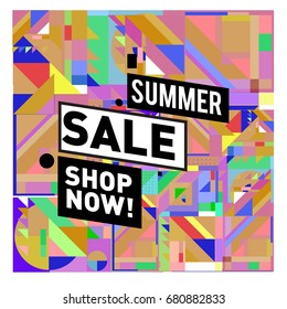 Summer sale geometric style web banner. Fashion and travel discount. Vector holiday Abstract colorful illustration with special offers and promotion.
