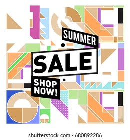 Summer sale geometric style web banner. Fashion and travel discount. Vector holiday Abstract colorful illustration with special offers and promotion.