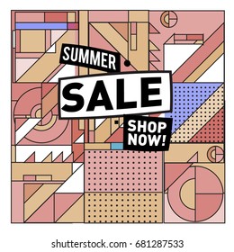 Summer sale geometric style web banner. Fashion and travel discount. Vector holiday Abstract colorful illustration with special offers and promotion.