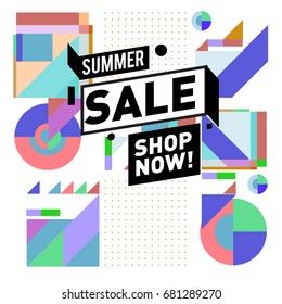 Summer sale geometric style web banner. Fashion and travel discount. Vector holiday Abstract colorful illustration with special offers and promotion.