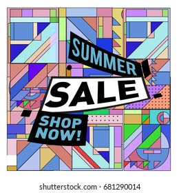 Summer sale geometric style web banner. Fashion and travel discount. Vector holiday Abstract colorful illustration with special offers and promotion.