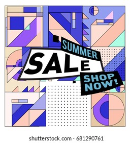 Summer sale geometric style web banner. Fashion and travel discount. Vector holiday Abstract colorful illustration with special offers and promotion.