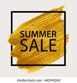 Summer Sale. Gold paint in black square.  Brush strokes for the background of poster.