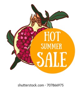 summer sale, half garnet,yuna a white background, vector illustration