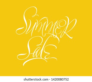 Summer sale - hand drawn calligraphy on yellow background. Vector illustration for offer or sale advertising design, posters, discount shopping, online stores, leaflets, flyers, banners, commerce, web