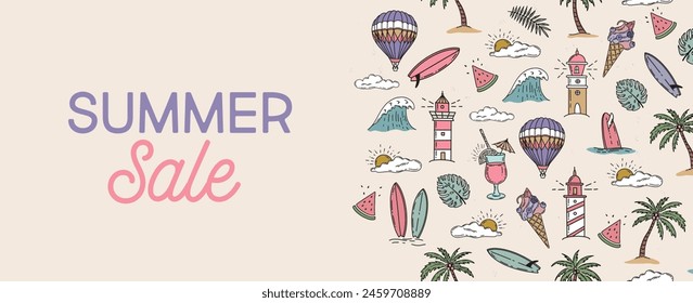 Summer sale, hand drawn illustration.