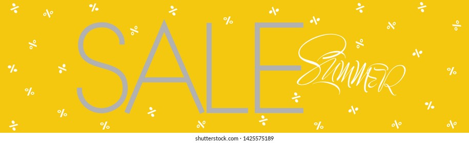 Summer sale - hand drawn lettering on yellow background. Vector illustration for commerce, online stores, offer or sale advertising design, posters, leaflets, discount shopping, flyers, banners, web.