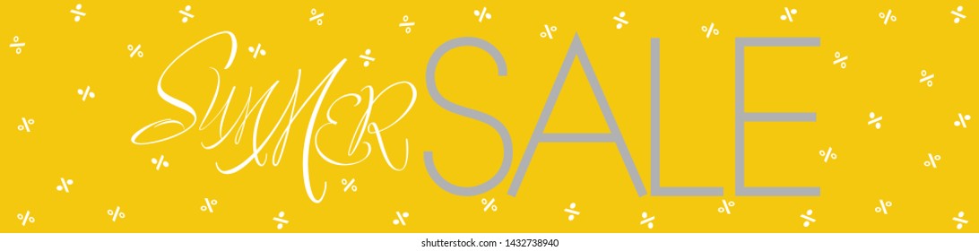 Summer Sale - hand drawn lettering on yellow background. Vector illustration for discount shopping, commerce, offer or sale advertising design, posters, online stores, flyers, leaflets, banners, web.