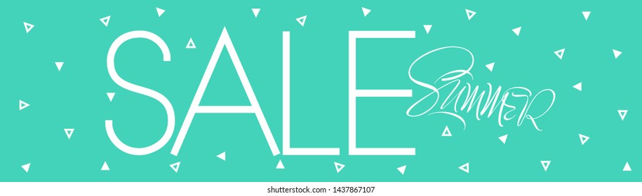 Summer Sale - hand drawn lettering on turquoise background. Vector illustration for discount shopping, offer or sale advertising design, commerce, posters, leaflets, online stores, flyers, prints, web