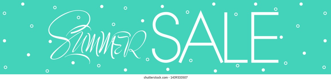 Summer Sale - hand drawn lettering on turquoise background. Vector illustration for discount shopping, merchandise, posters, leaflets, flyers, commerce, offer or sale advertising design, prints, web.