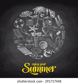 Summer sale hand drawn vector illustration. Sketch. Chalkboard