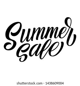 Summer Sale hand lettering, black ink brush calligraphy, custom writing isolated on white background. Vector illustration. Can be used for season merchandise or advertising.