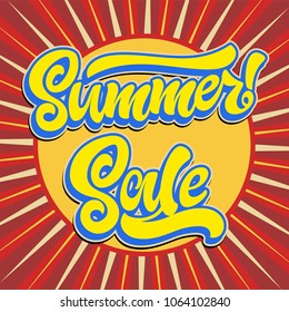 Summer sale. Hand lettering for logo, poster, banner, t-shirt design. Vector calligraphy. Typography poster. Bright color.