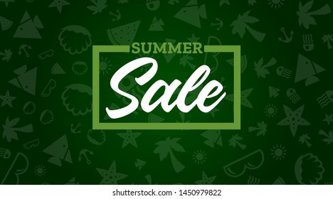 Summer Sale horizontal banner on green background. Vector illustration. template for promotion