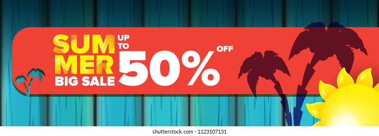 summer sale horizontal banner. vector summer big sale poster or flyer