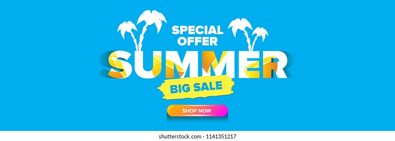 summer sale horizontal banner. vector summer big sale poster or flyer