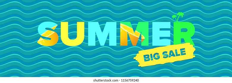 summer sale horizontal banner. vector summer big sale poster or flyer