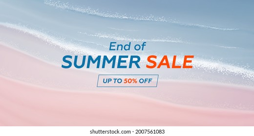 Summer sale horizontal banner. Vector beautiful realistic top view illustration of sandy summer beach