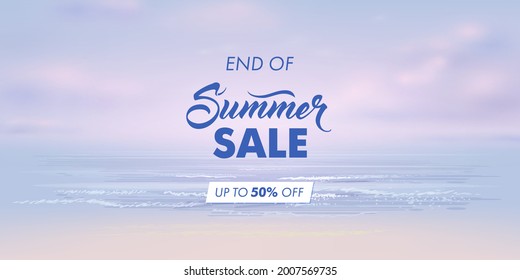Summer sale horizontal banner. Vector beautiful realistic illustration of sandy summer beach