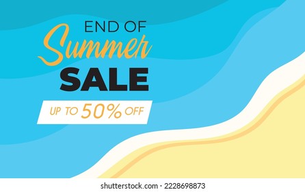 Summer sale horizontal banner. Vector beautiful realistic top view illustration of sandy summer beach