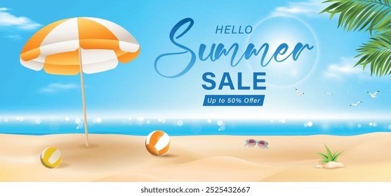 Summer sale horizontal promotional web banner, flyer, poster, greeting card	
