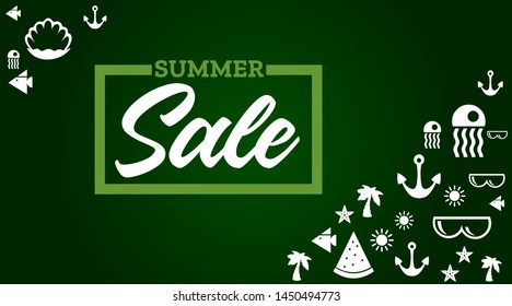 Summer sale horizontal themplate with summer icons. Design for banner, flyer, invitation, poster or greeting card. Vector illustration