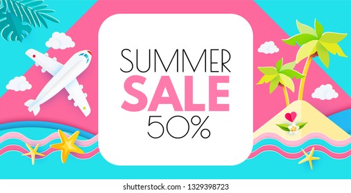 Summer Sale. Hot Vacation Design Template. Enjoy Sea Holidays. Vector illustration