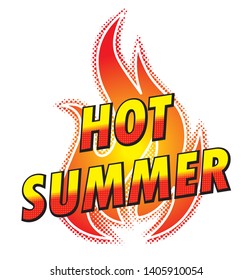 Summer sale icon, hot summer,fire pattern illustration, logo, pop art, promotional banner design, for advertising, halftones and dots