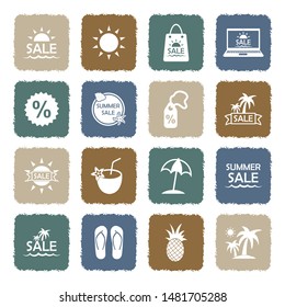 Summer Sale Icons. Grunge Color Flat Design. Vector Illustration.