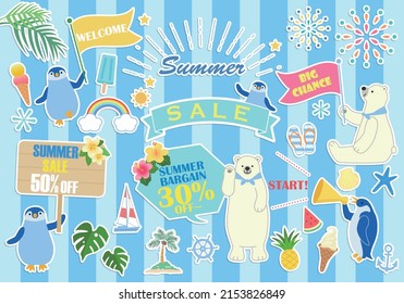 Summer Sale Illustration Set - a white bear and a penguin